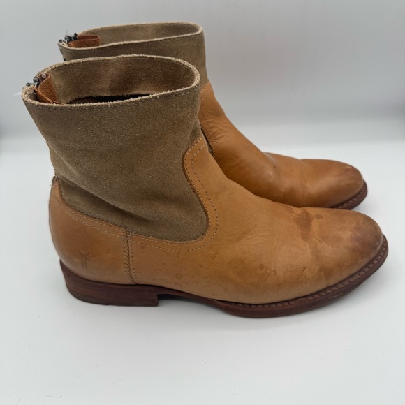 Frye Jamie Zip up Bootie ankle boots in brown tan leather and suede size 7.5 - Picture 2 of 14